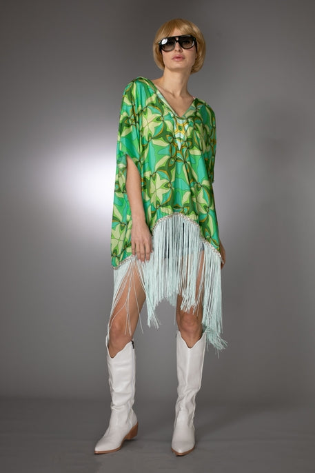 ST- Agua fringed Silk Beach Kaftan Cover Up