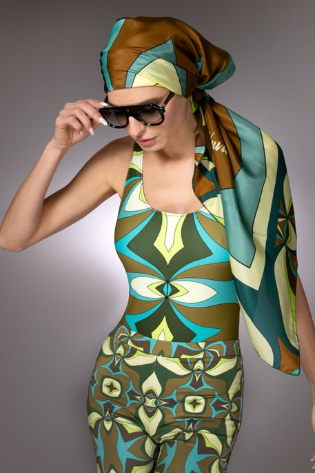 ST- Abstract Olive Print Silk Scarf Sarong