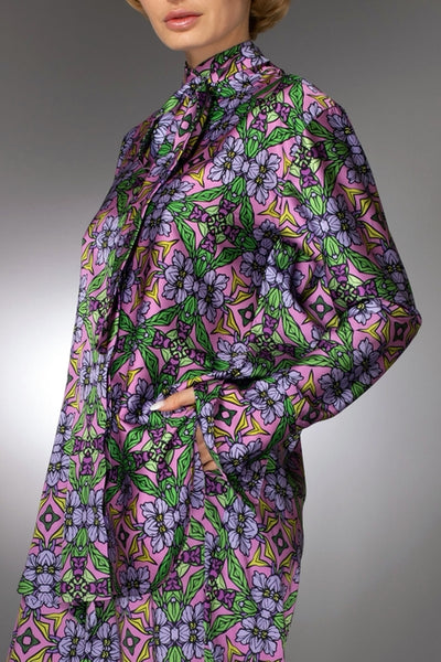 ST- Purple Nouveau Print High-Low Satin Nuvula Tunic