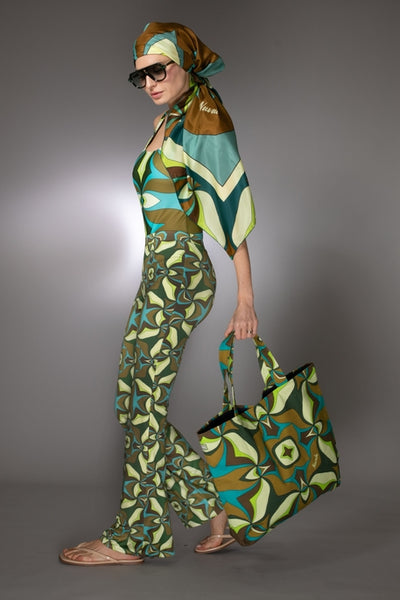 ST- Abstract Olive Print Silk Scarf Sarong