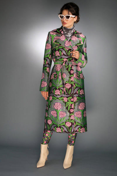 N-014B PINK ROSES-METALLIC JACQUARD COAT