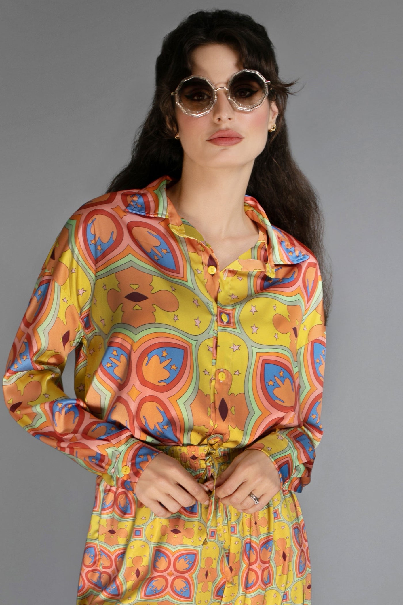 ED-019NU-MUSTARD MESCALINE- SATIN BLOUSE