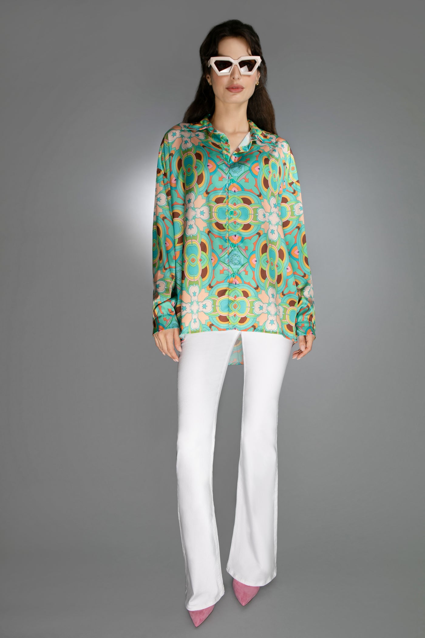 ED-019NC-PSYCHEDELIC STARTS AGUA- SATIN BLOUSE