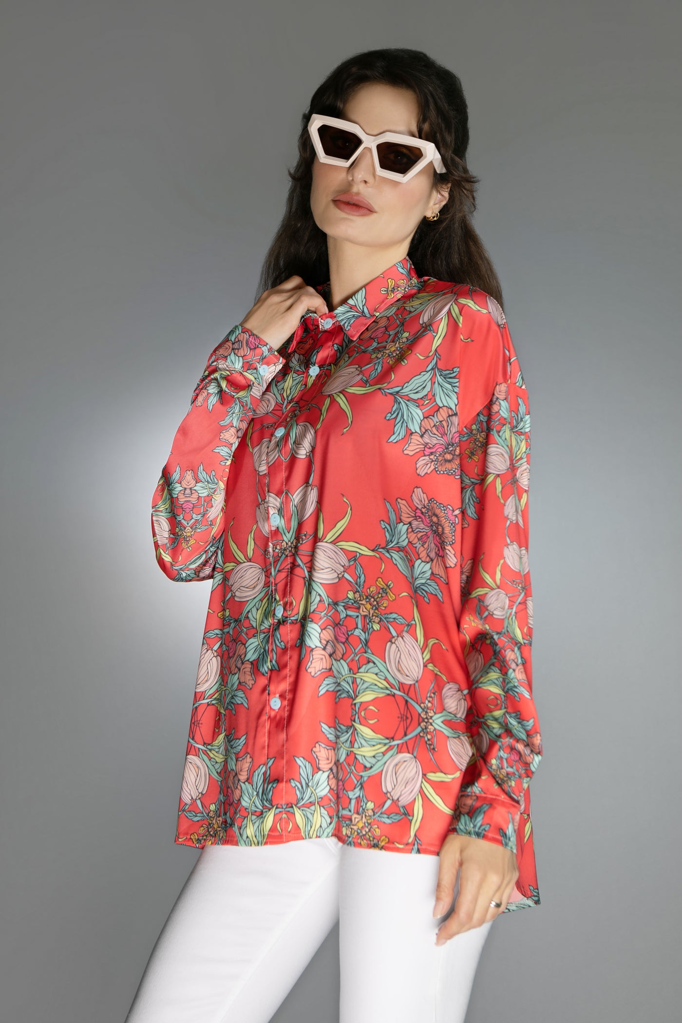 ED-019NW-CROCUS RED- SATIN BLOUSE