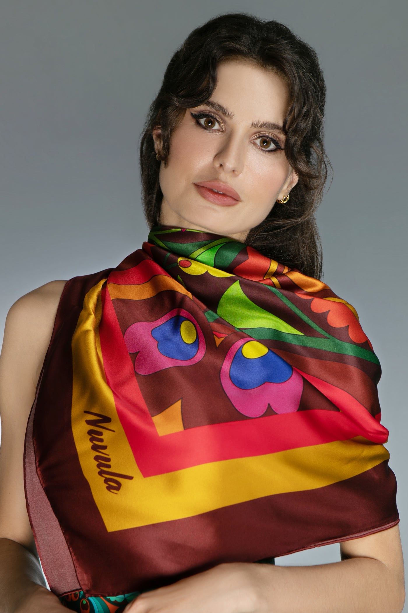 ED-013WB- SCI-FI-BROWN RED- SILK SCARF