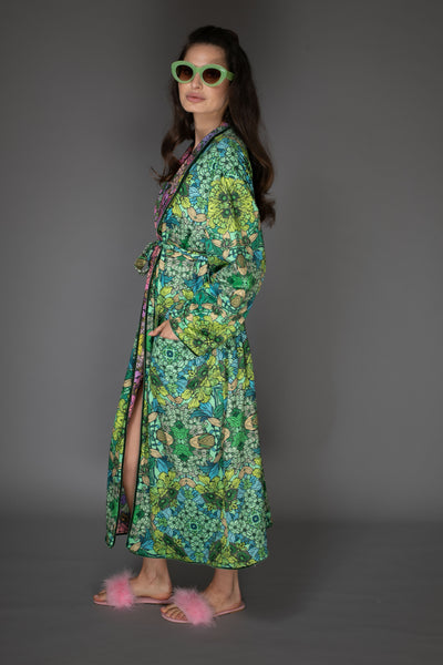 AB Robe Coat - Floral Green Pink Reversible