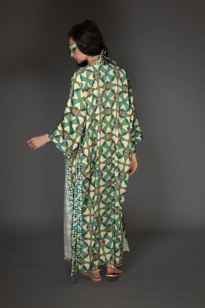 AB Satin Kimono - Light Green Floral Elegance