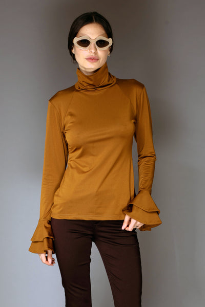 AW Lycra Top - Bronze Flare Ruffle Long-Sleeve