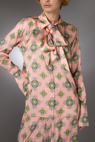 ST- Duchess Satin Floral Pattern Prints Pastel Pink Shirt