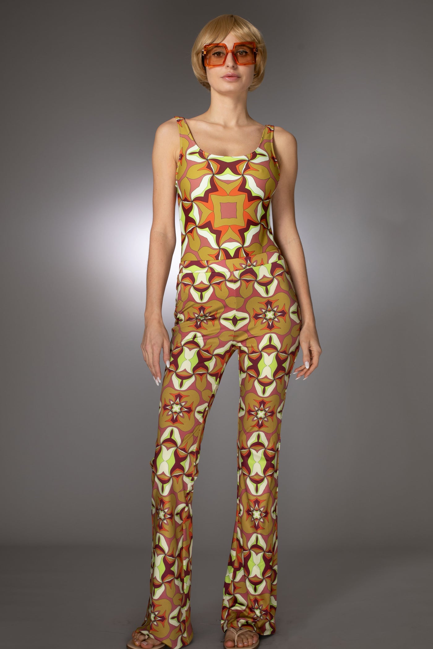 ST- Abstract Print Bronze Flared Trousers