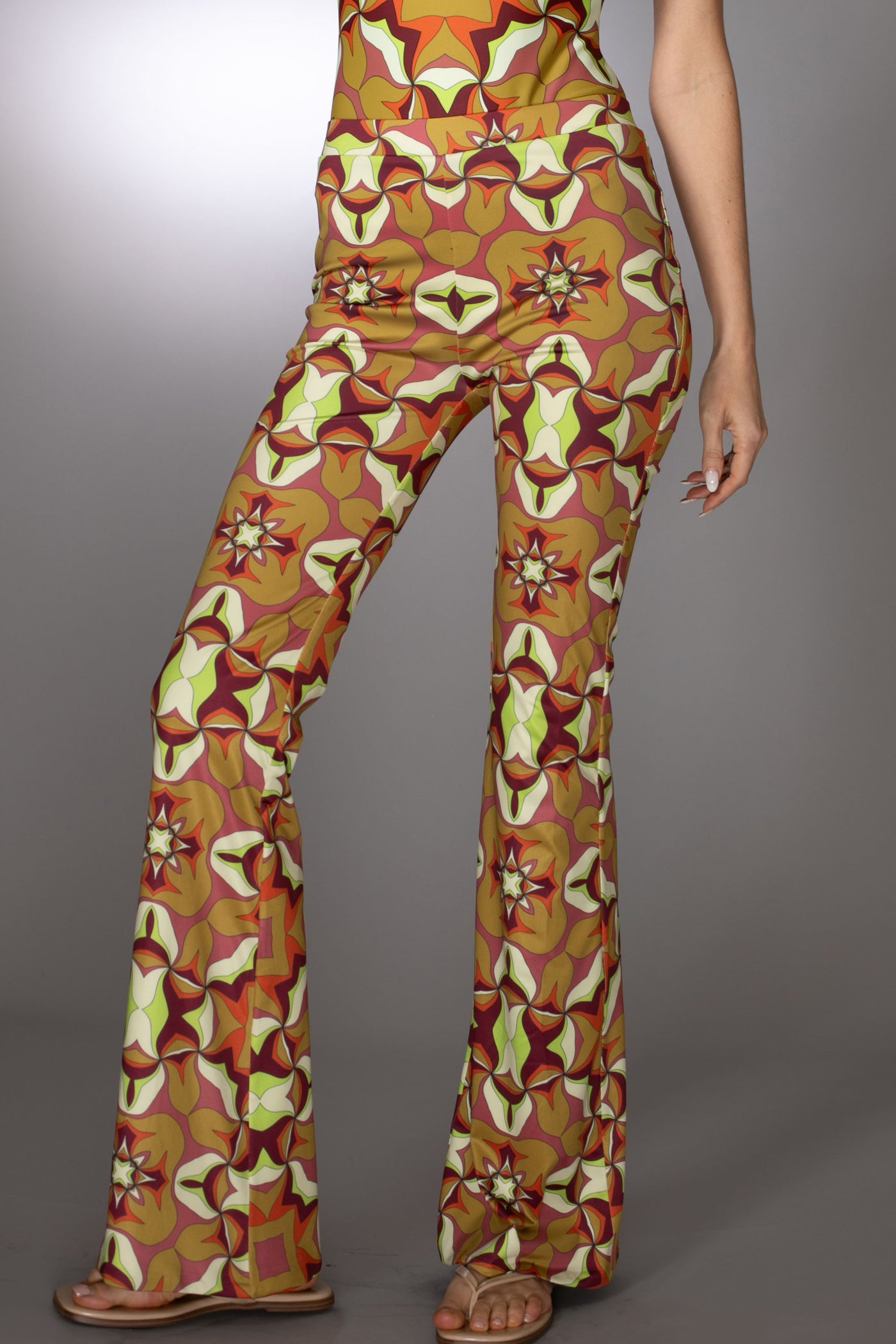 ST- Abstract Print Bronze Flared Trousers