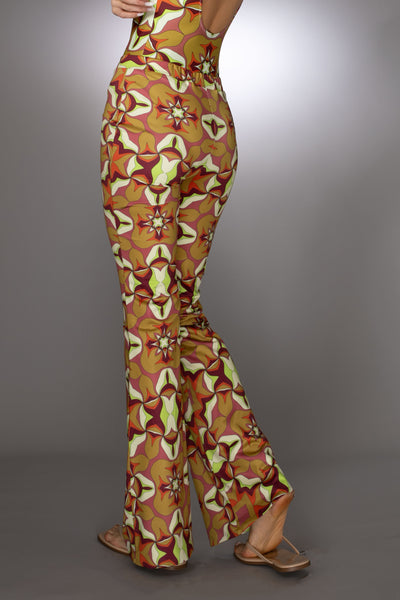 ST- Abstract Print Bronze Flared Trousers