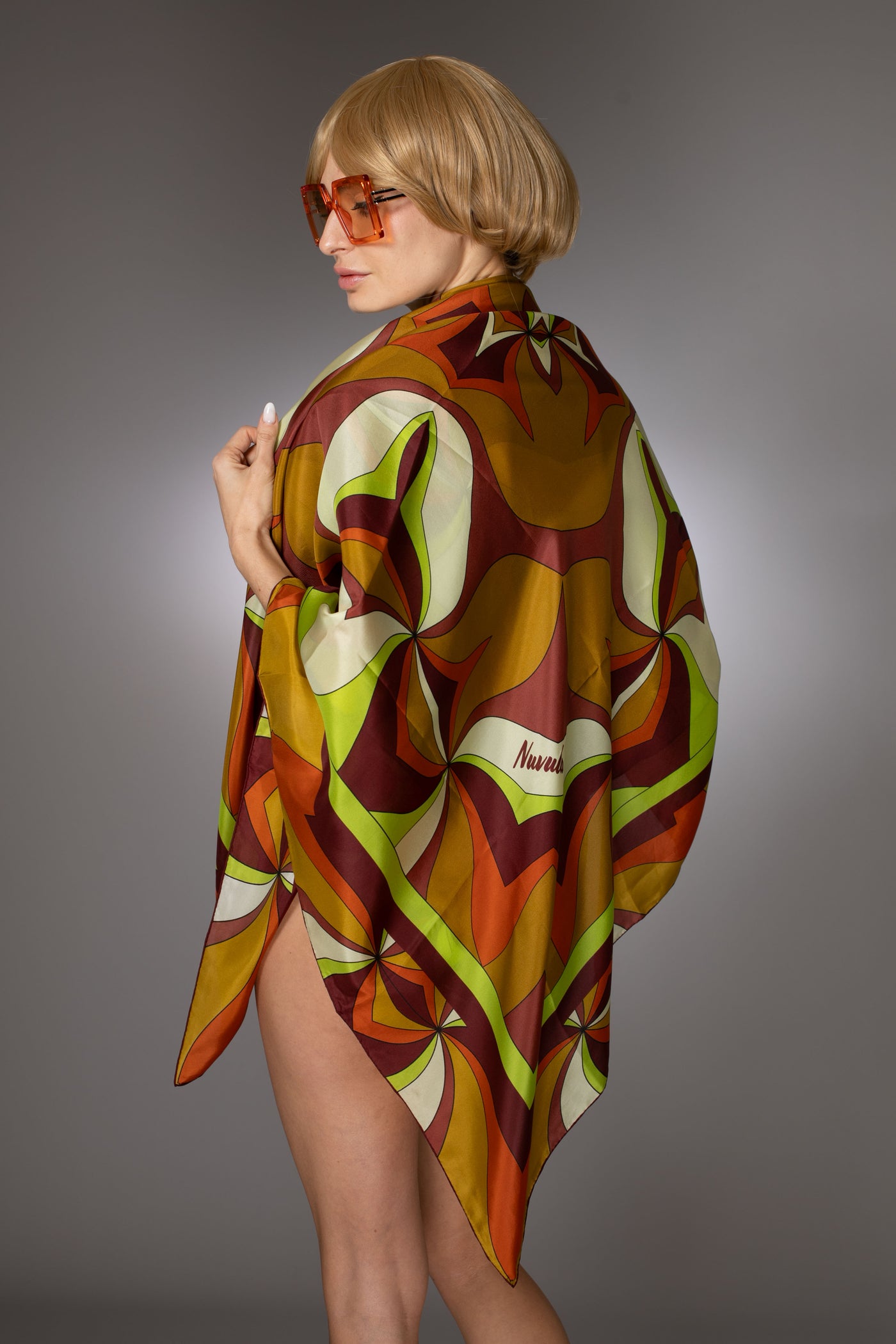 ST- Abstract Ochre Print Silk Scarf Sarong