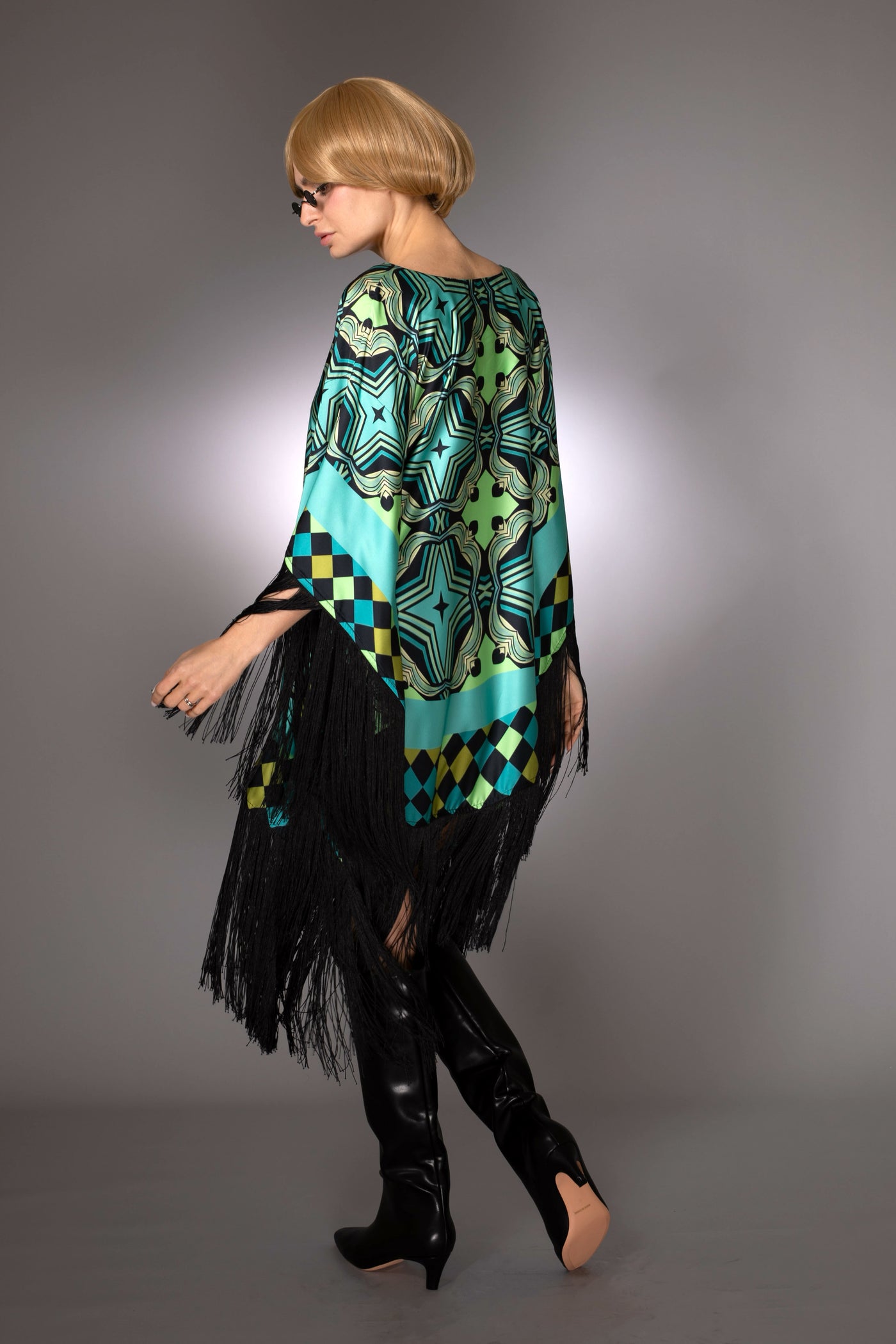 ST- Stars Fringed Satin Short Kaftan Dress