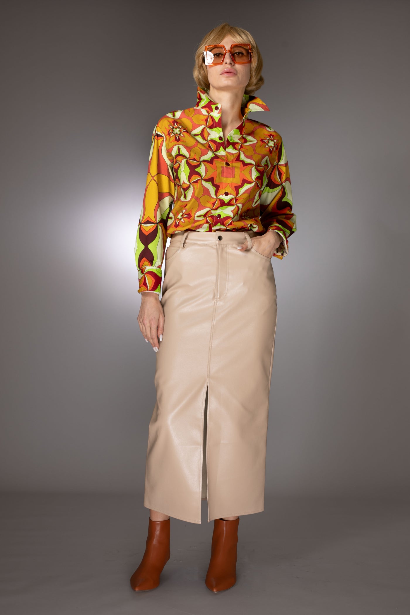 ST- Abstract Multi-Colored Brown Orange Cotton Shirt