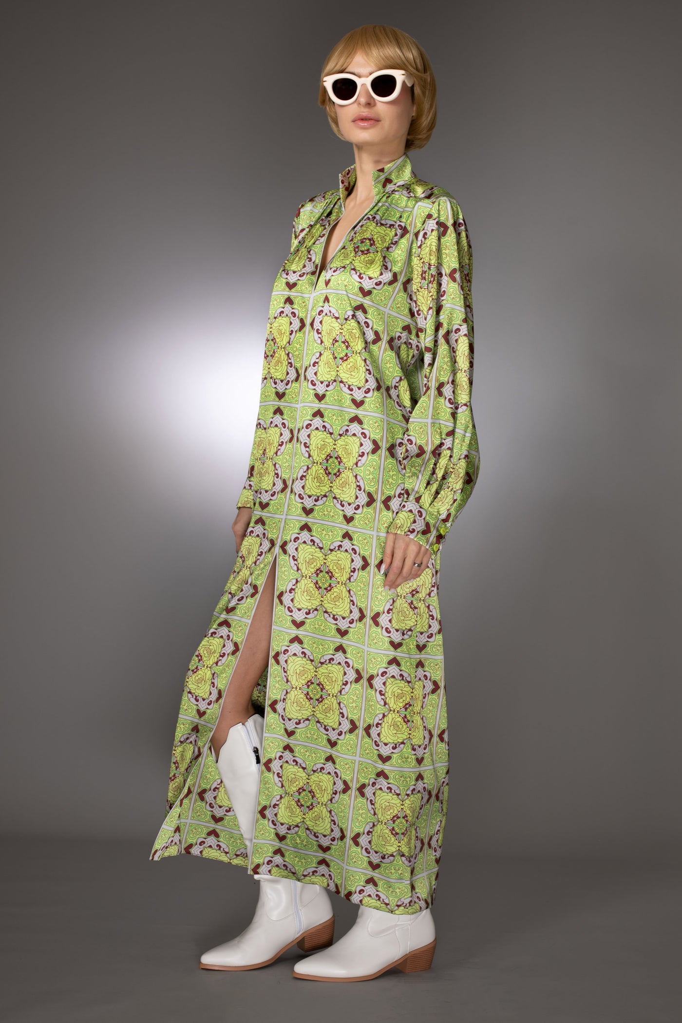 ST- Long Sleeve Satin Caftan Maxi Dress