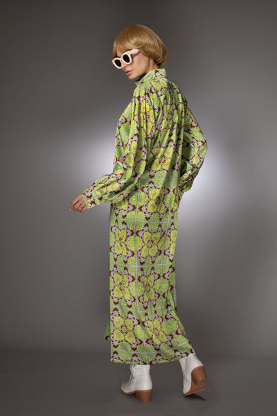 ST- Long Sleeve Satin Caftan Maxi Dress