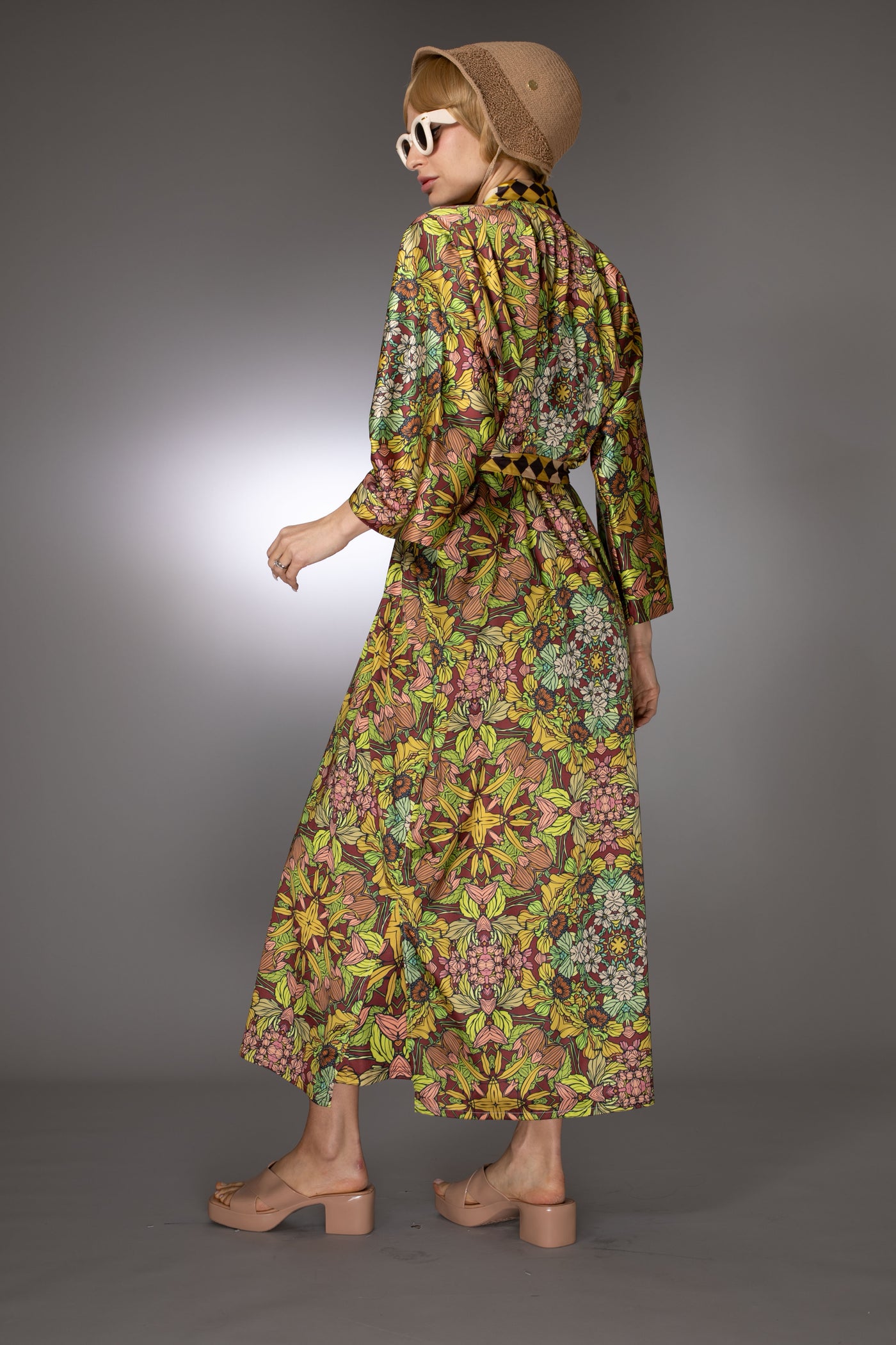 ST- Brown Golden Duchess Floral Satin Kimono