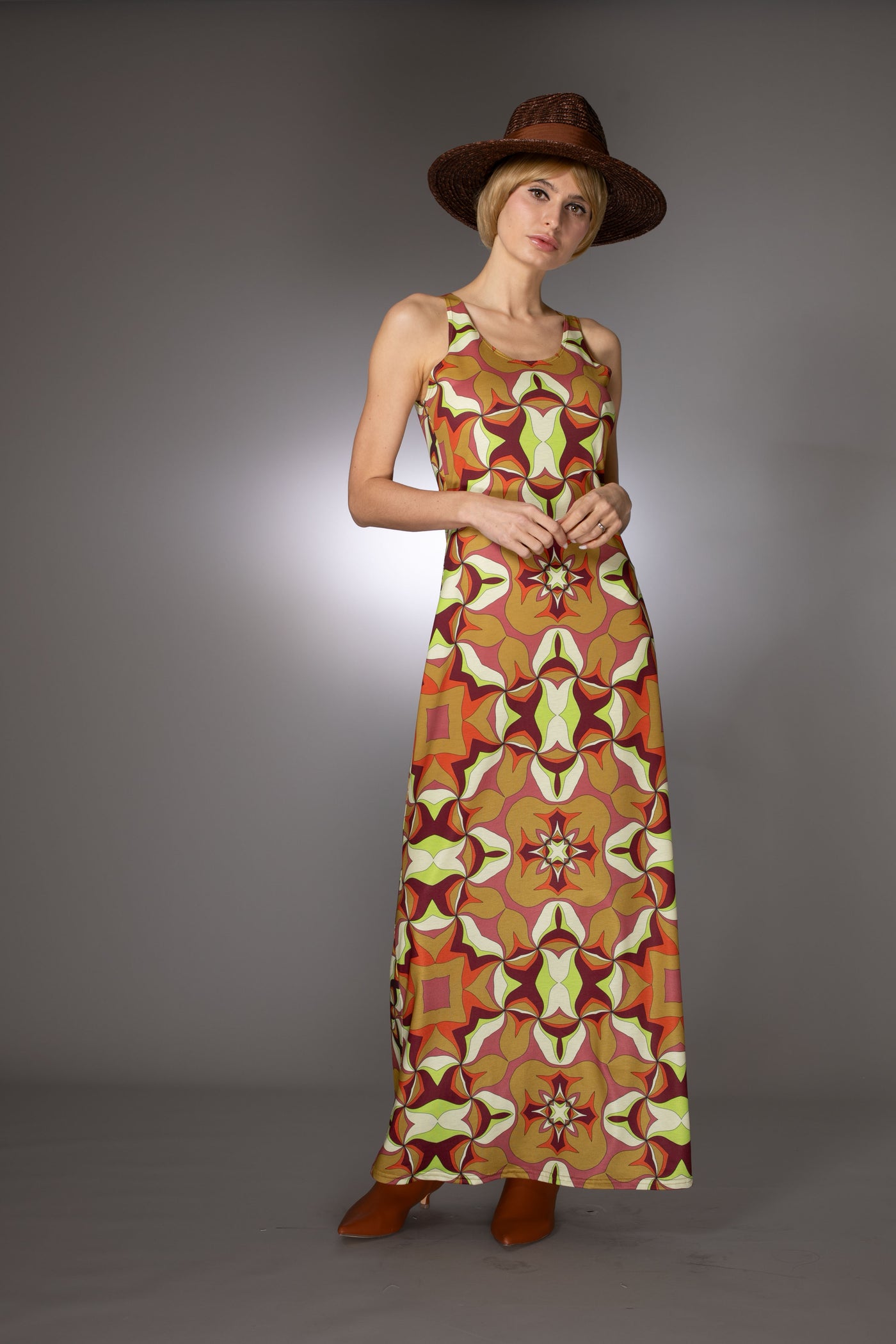 ST- Abstract PrintBrown Tank Maxi Dress