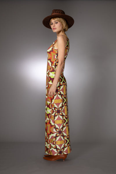 ST- Abstract PrintBrown Tank Maxi Dress