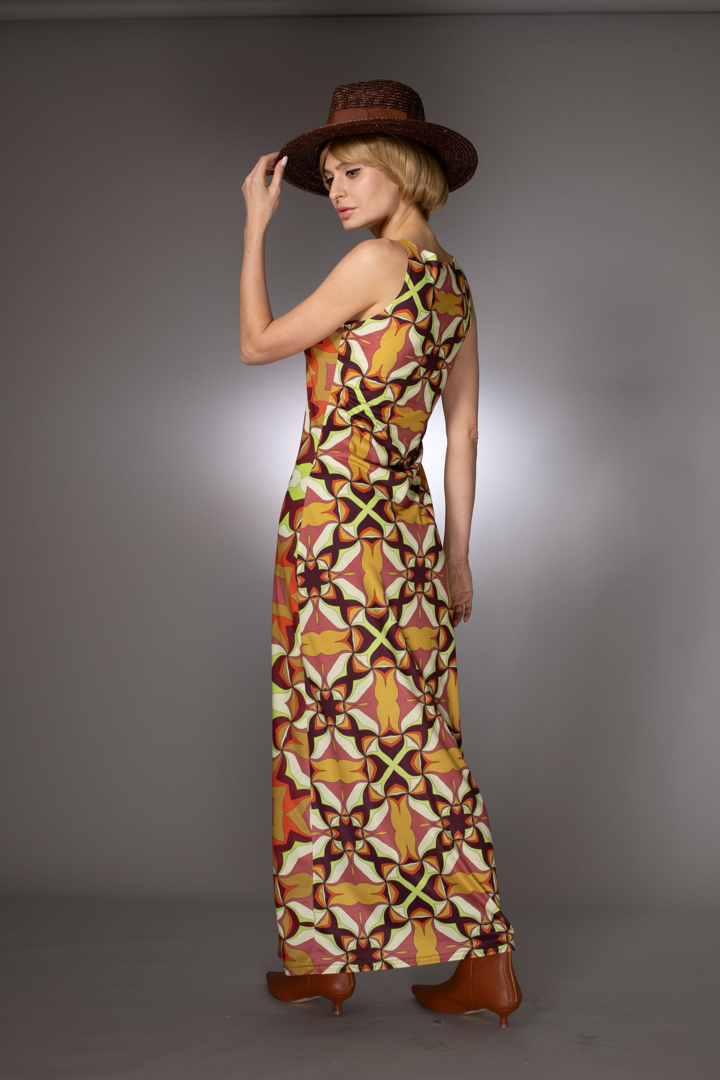 ST- Abstract PrintBrown Tank Maxi Dress