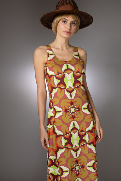 ST- Abstract PrintBrown Tank Maxi Dress