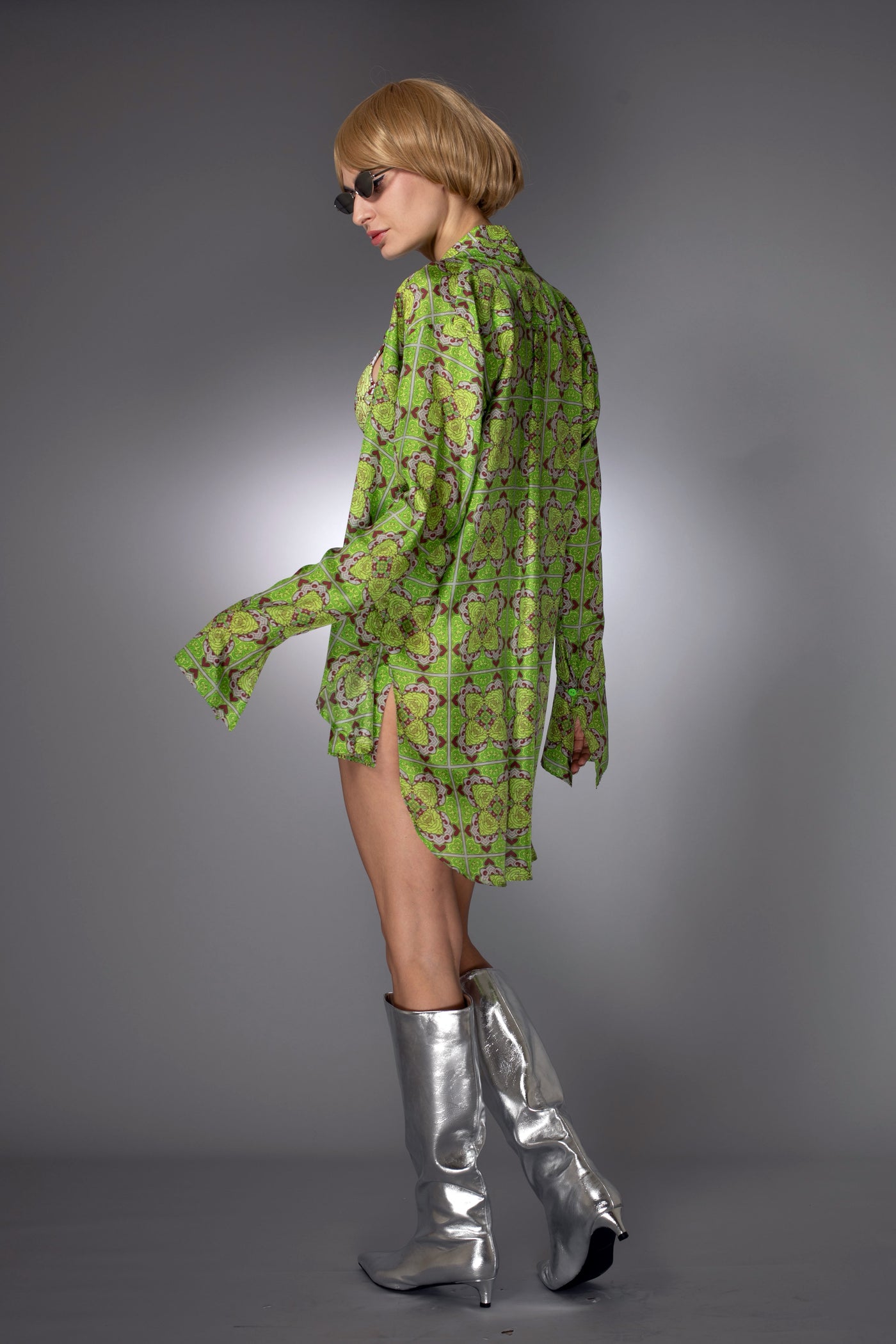 ST- Green High-Low Silk Nuvula Tunic