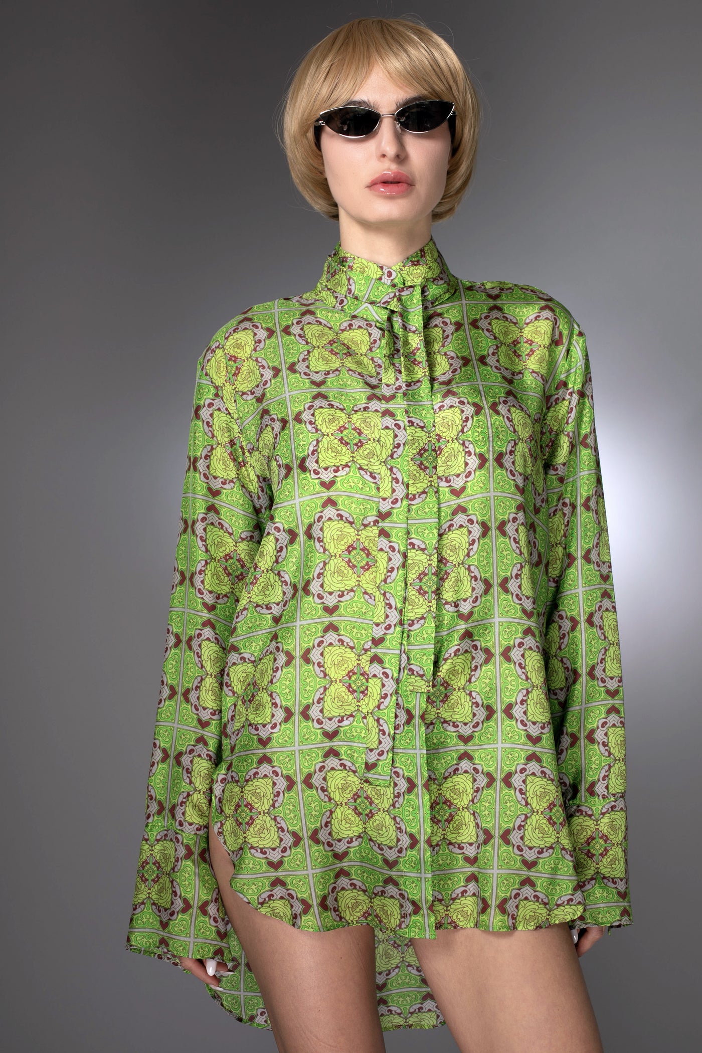 ST- Green High-Low Silk Nuvula Tunic