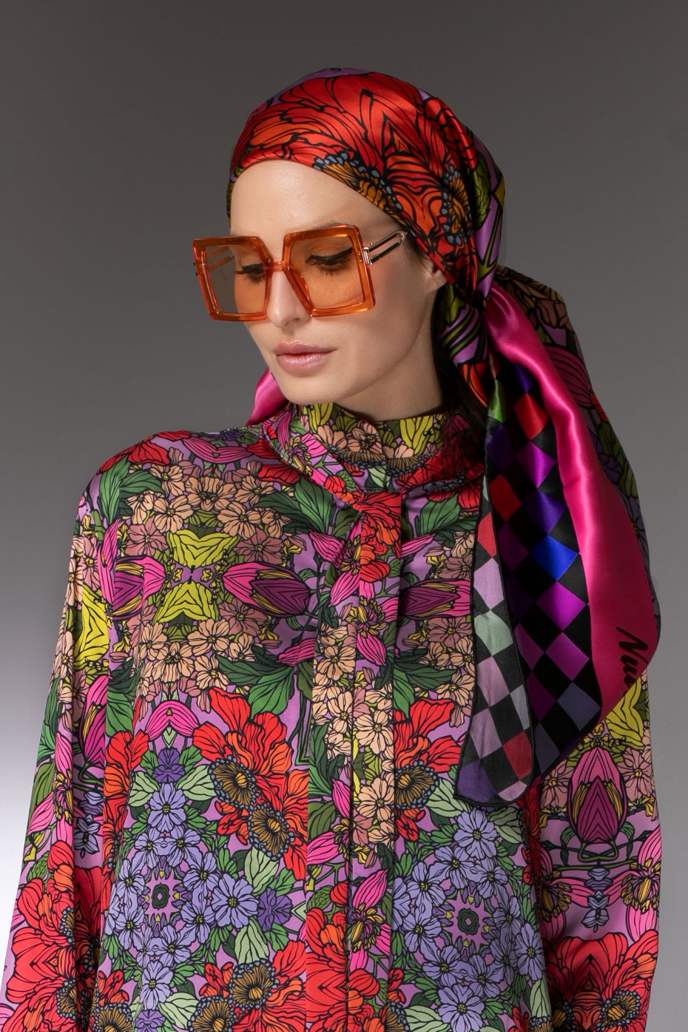 ST- Red Garden Floral Silk Scarf