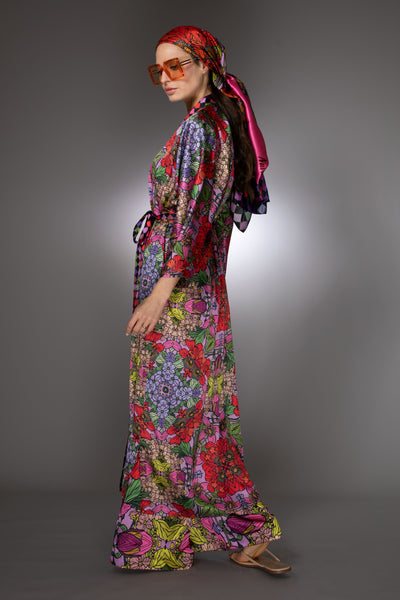 ST- Red Golden Duchess Floral Satin Robe