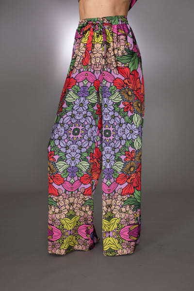 ST- Red Garden Stretch Satin Drawstring Pants