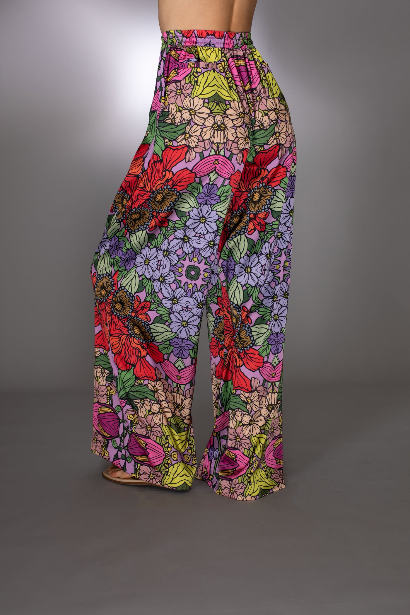 ST- Red Garden Stretch Satin Drawstring Pants