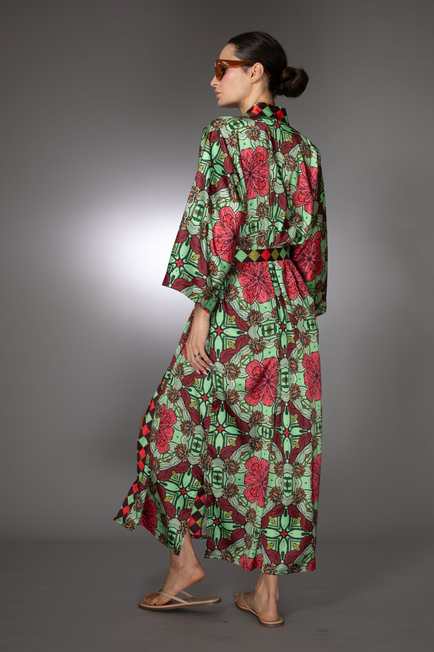 ST- Mint Burgundy Duchess Floral Satin Kimono