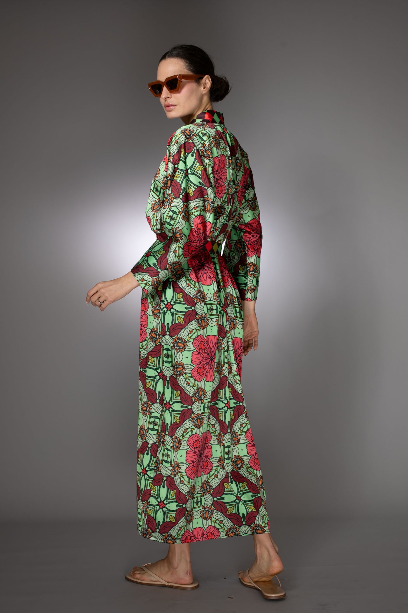 ST- Mint Burgundy Duchess Floral Satin Kimono