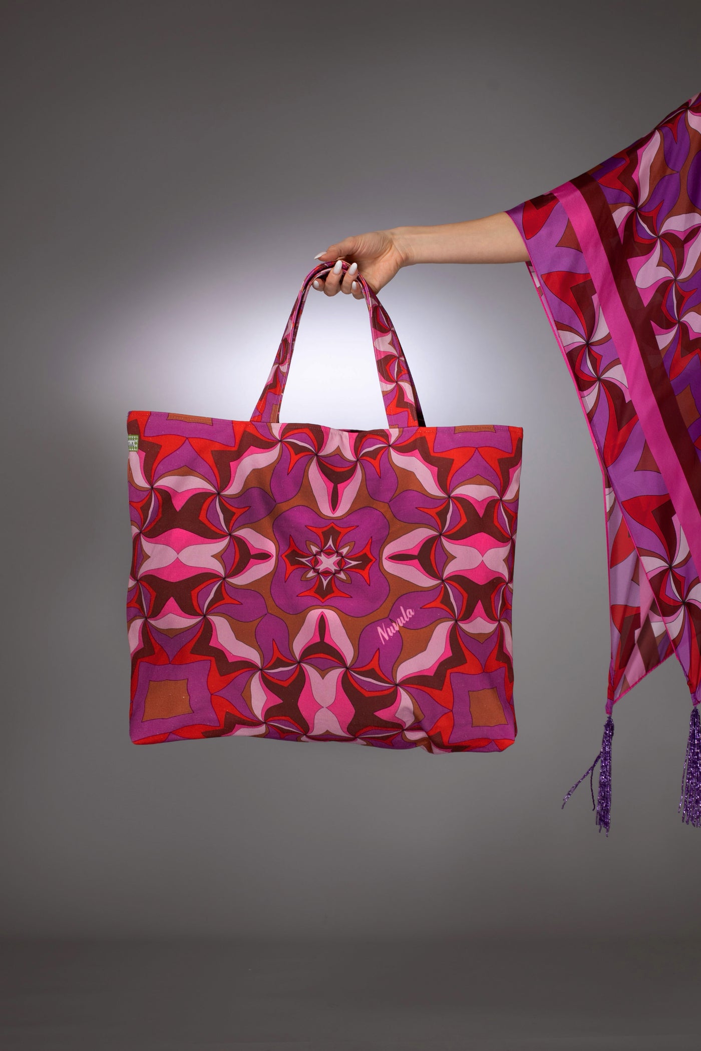 ST- Swirl Purple Printed Cotton Canvas Shopper Tote Bag