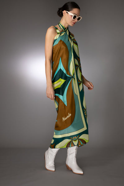 ST- Abstract Olive Print Silk Scarf Sarong