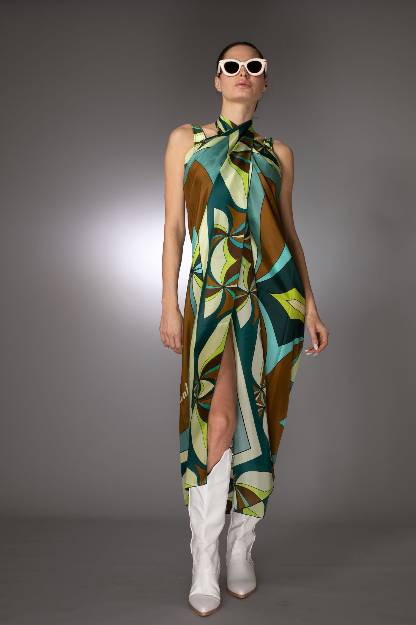 ST- Abstract Olive Print Silk Scarf Sarong