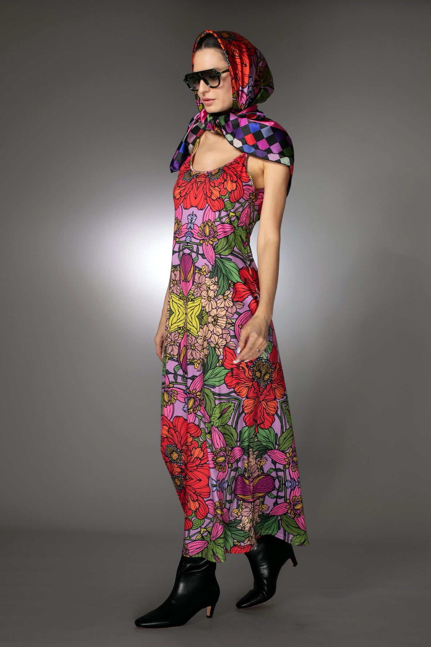 ST- Botanical Illustrations Prints Red Garden Slip Maxi Dress