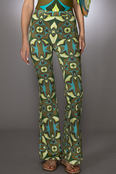 ST- Abstract Print Green Multi Flared Trousers