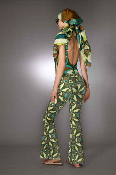 ST- Abstract Print Green Multi Flared Trousers