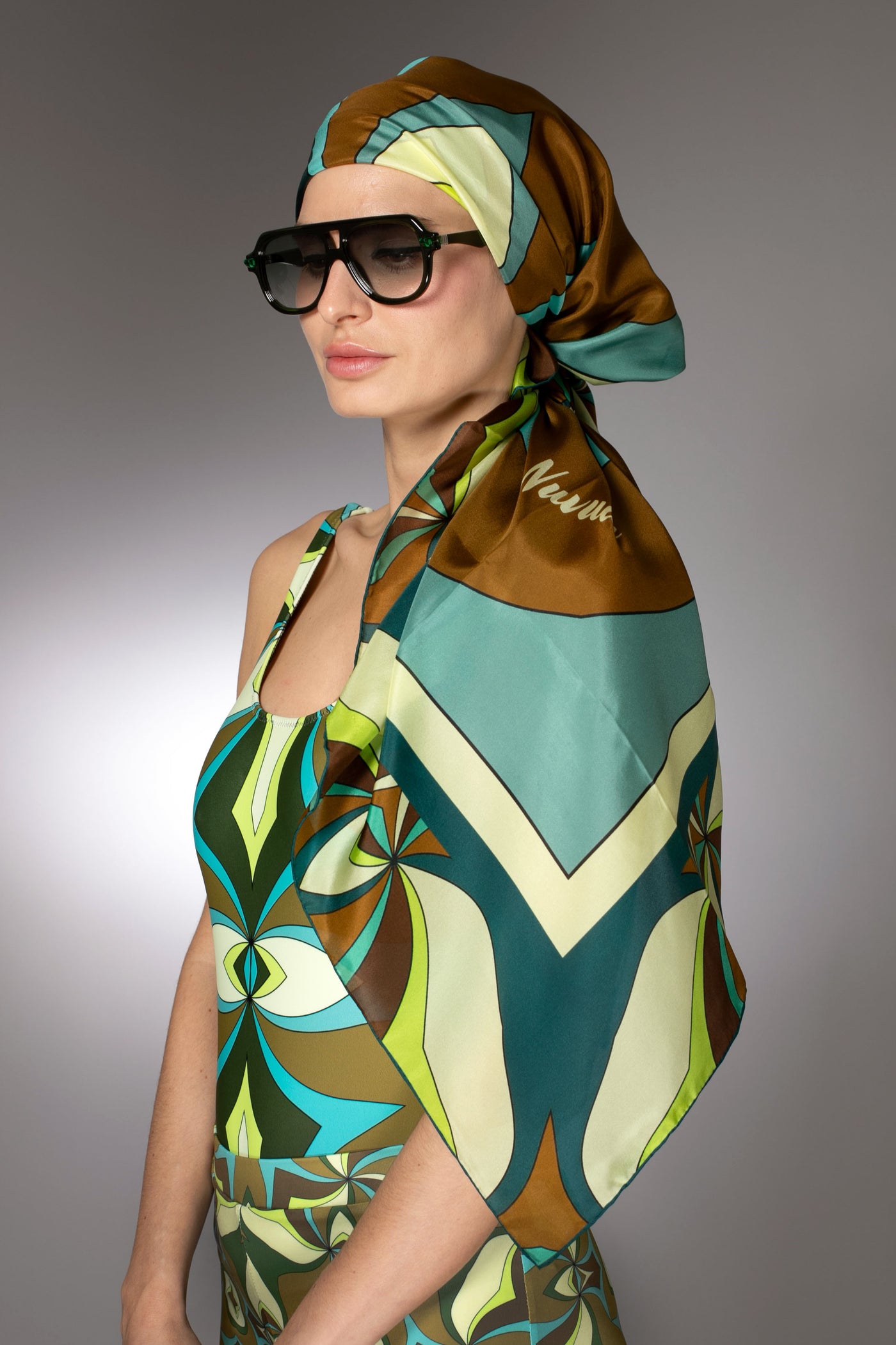 ST- Abstract Olive Print Silk Scarf Sarong