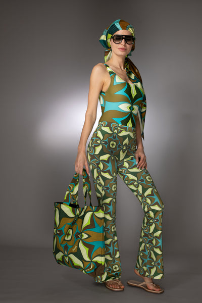 ST- Abstract Print Green Multi Flared Trousers