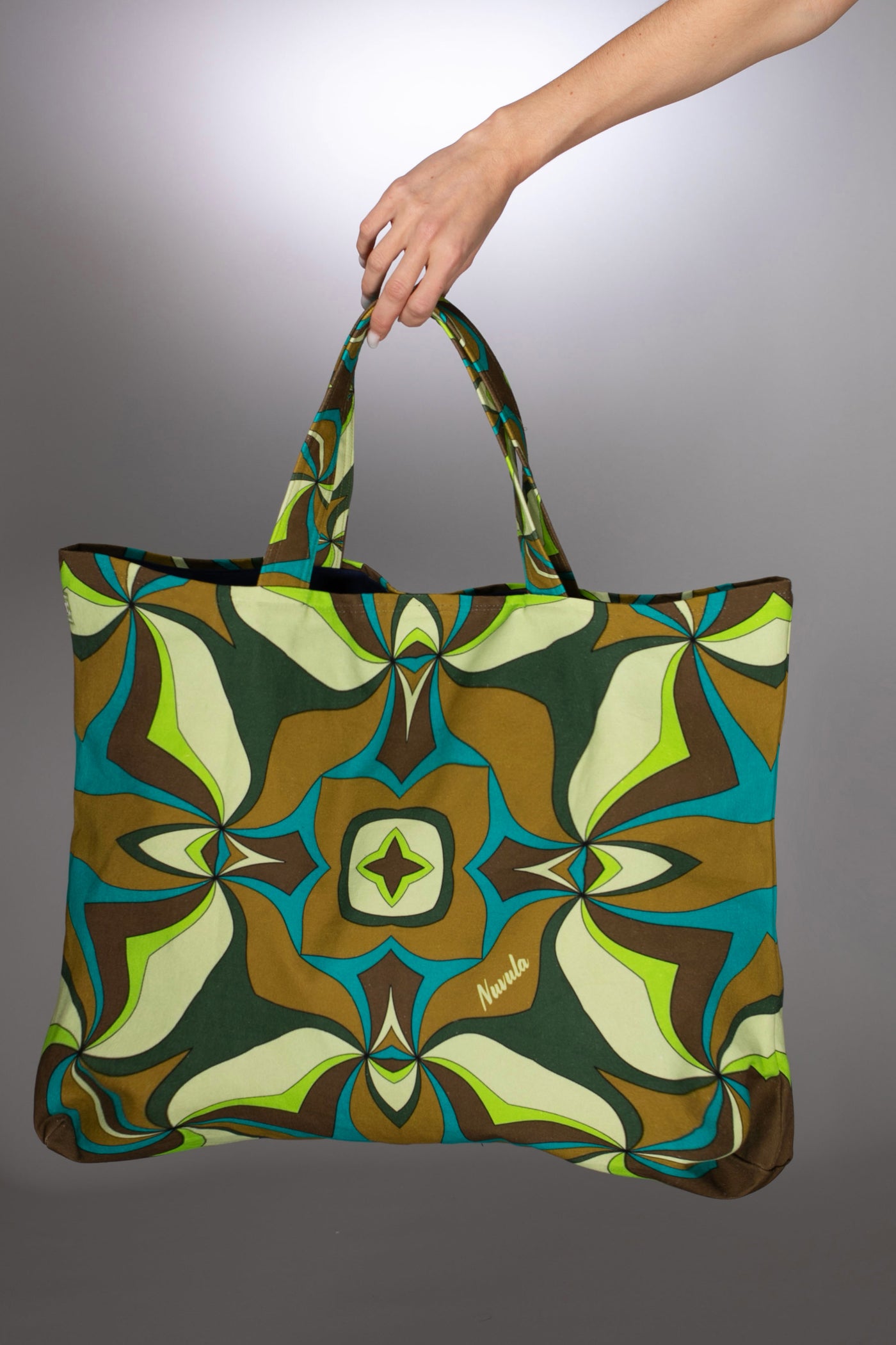 ST- Swirl Green Printed Cotton Canvas Shopper Tote Bag