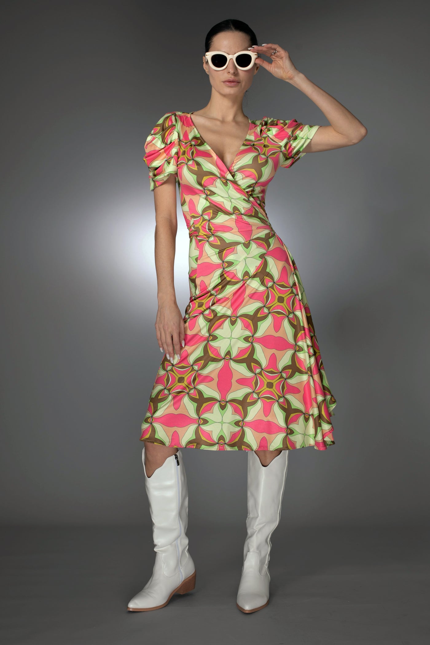 ST- Geometric Print Pink Wrap Dress