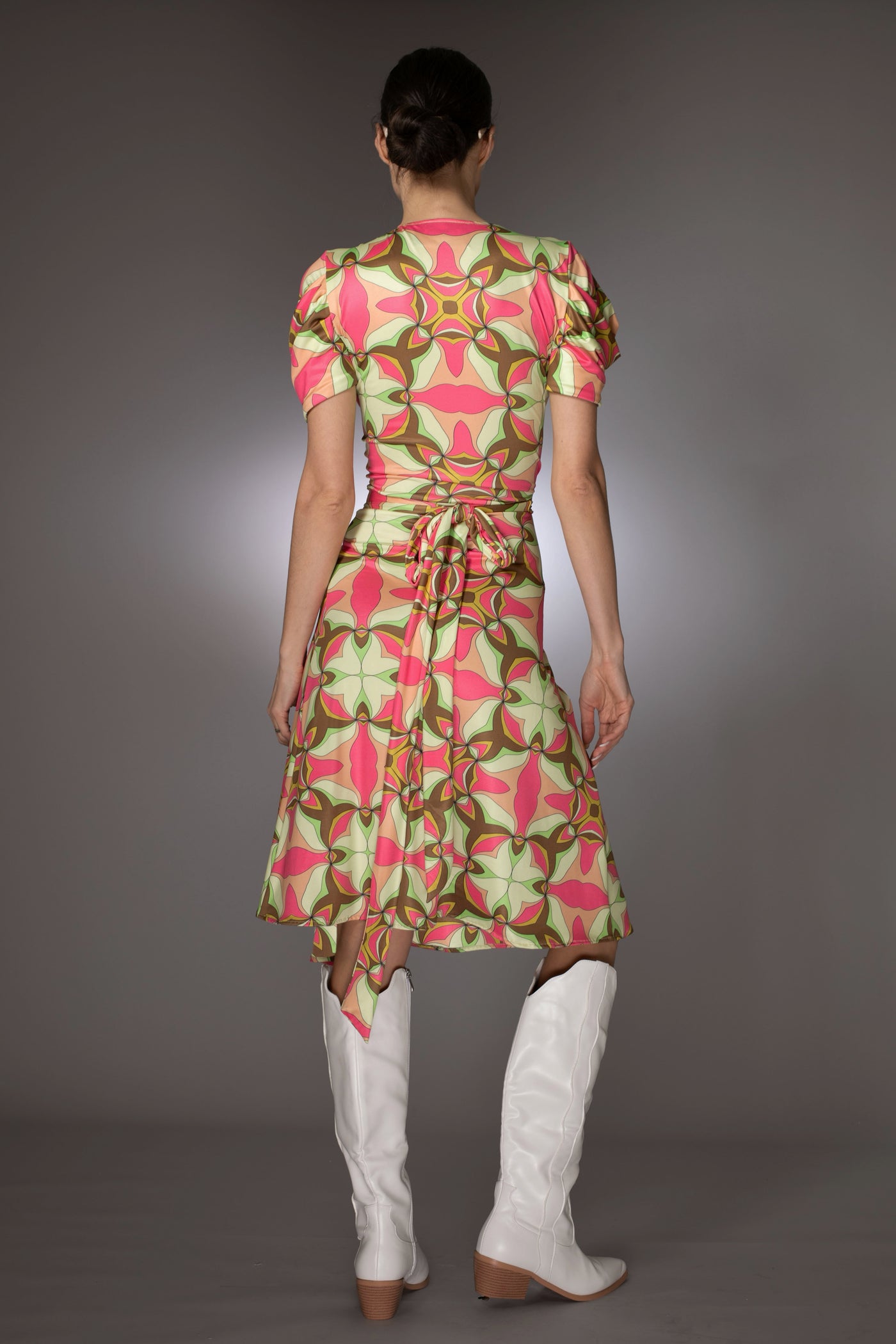 ST- Geometric Print Pink Wrap Dress