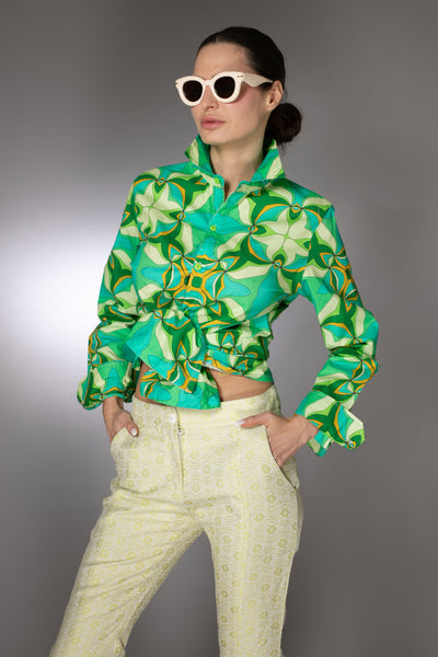 ST- Green Multi-Colored Cotton Shirt