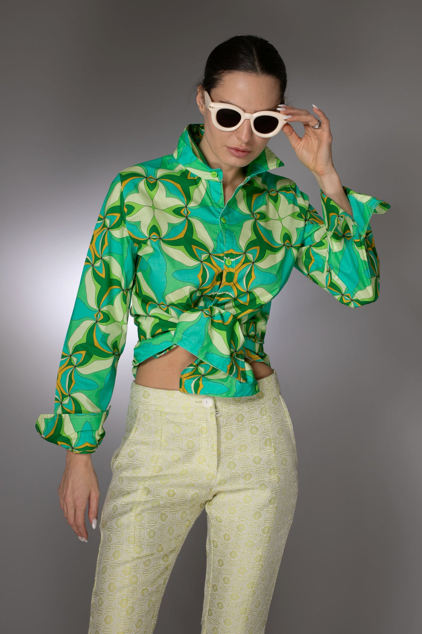 ST- Green Multi-Colored Cotton Shirt