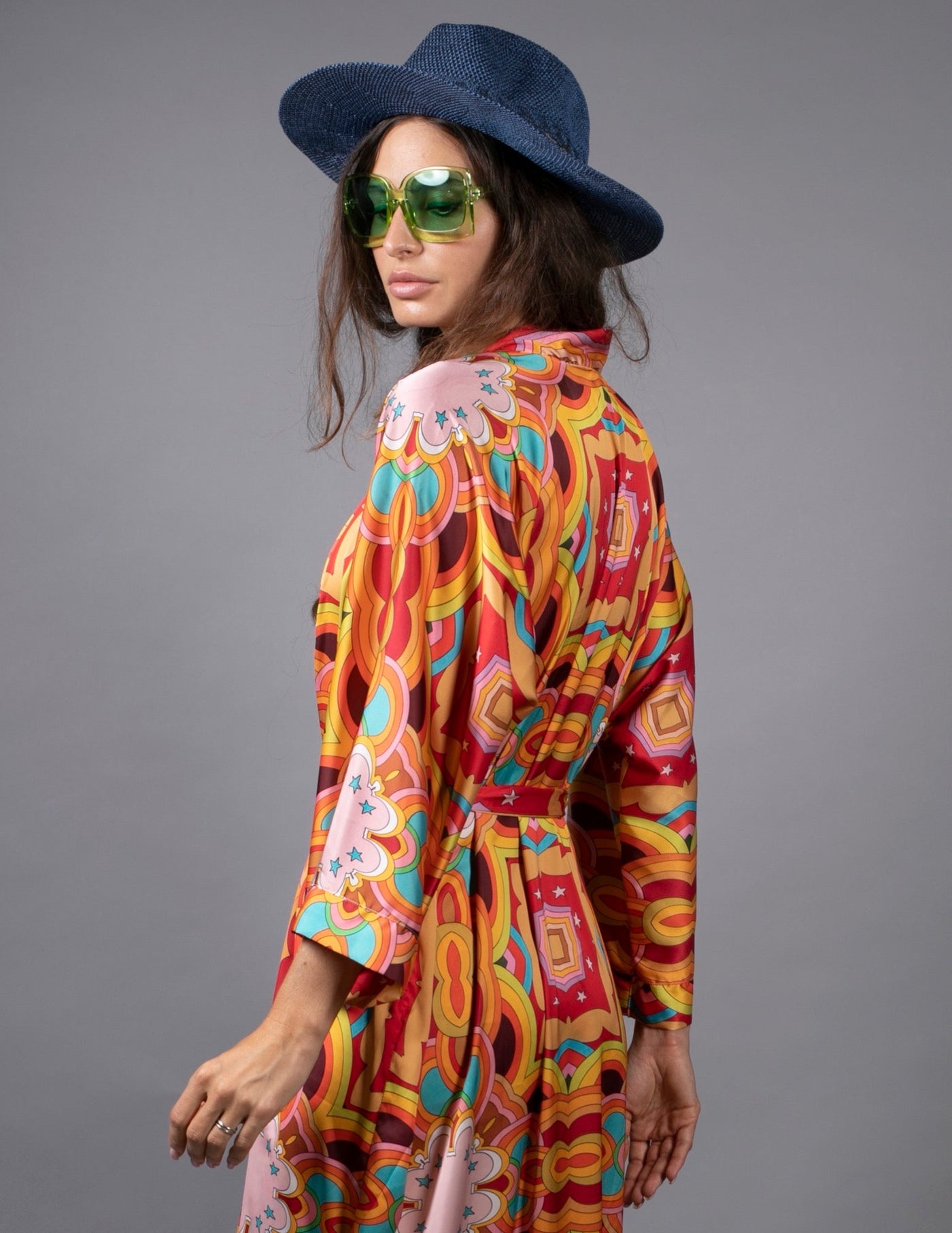 Psychedelic Clouds Red Stars Kimono