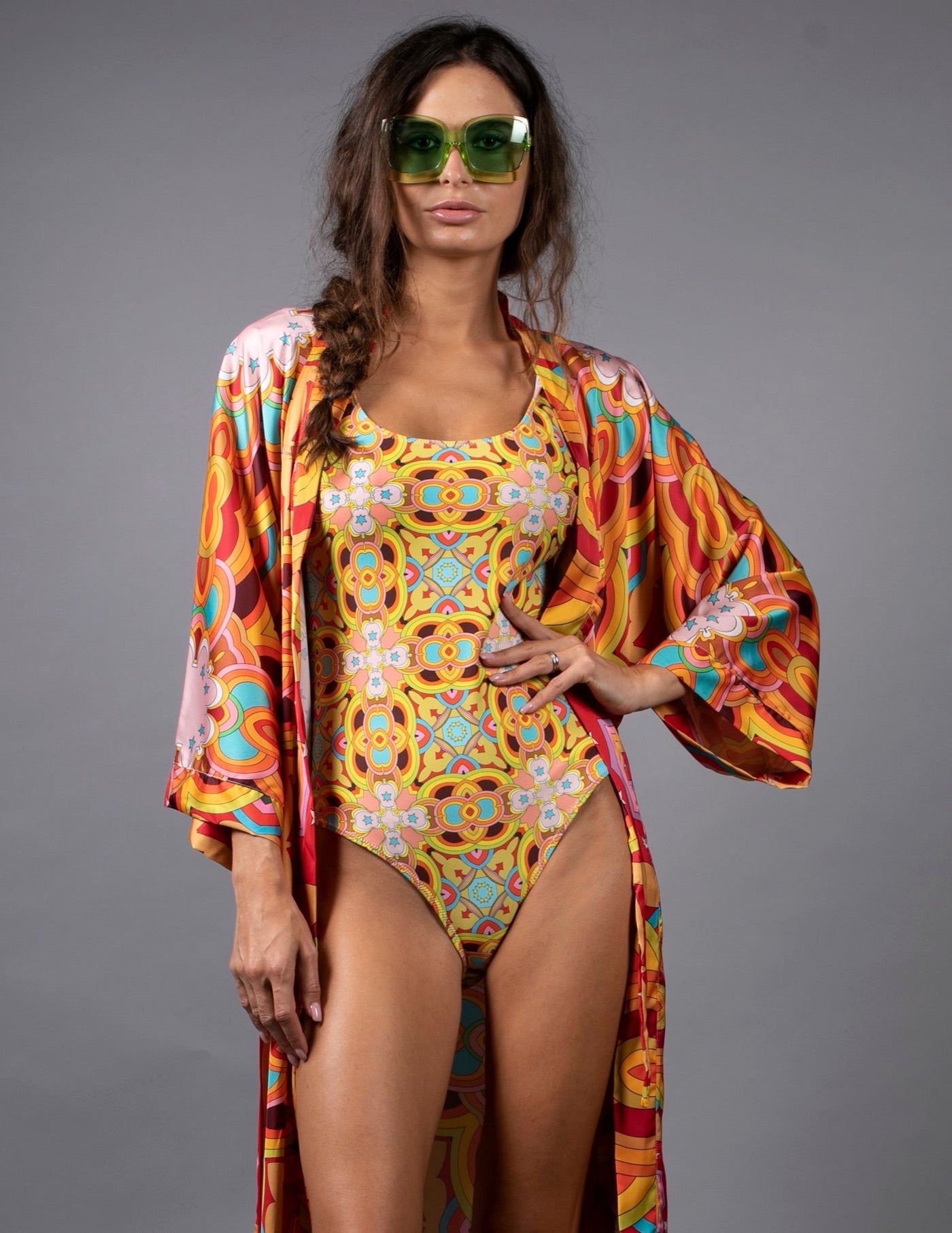 Psychedelic Clouds Red Stars Kimono