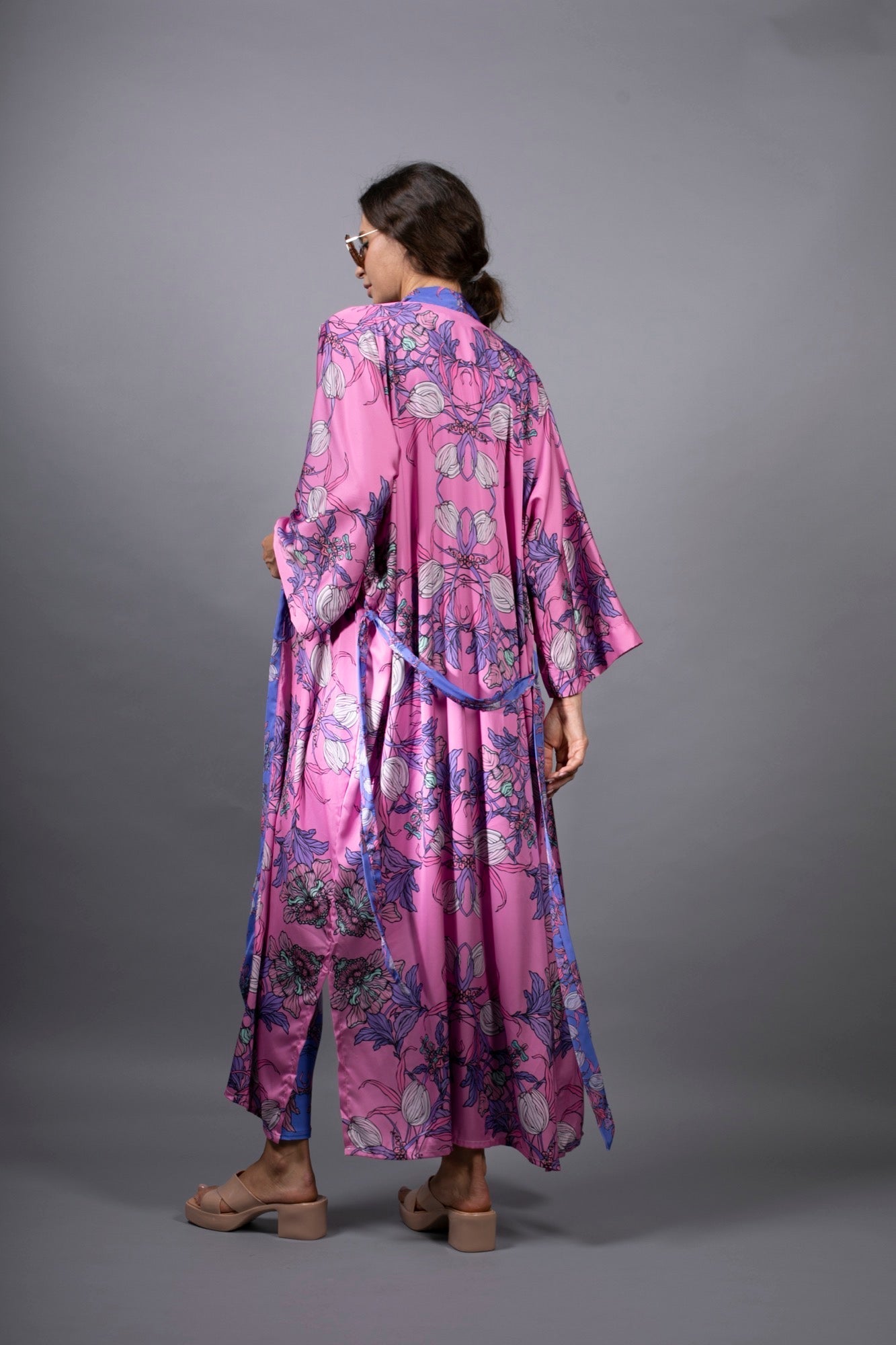 Crocus Pink Floral Satin Kimono